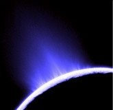 Images taken by the Cassini spacecraft of the south polar plume of Enceladus. Note that the visible plume is the ice grains